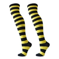 Par ženskog žute i crnog širokog prugastog bedra visoko preko čarapa za čarape koljena