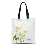 Platno Tote torba Daisy Cvijeće Bijele latice i žuti srednji realni tekst Trajna torba za prehranu na