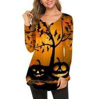 Dukseri za Noć vještica za žene Ženske bluze Halloween gumbe Ispis pulover na vrhu dugih rukava žuti