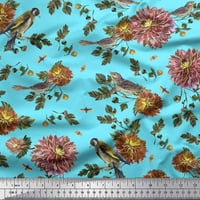 Siimoi Blue Poliester Crepe listovi tkanine, vrabac i Dahlia cvjetni print šivanje tkanine širom