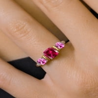 Gem kameni kralj 1. CT Crveno stvoreno Ruby Pink Created Sapphire srebrni i 10k žuti zlatni prsten