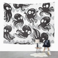 Hobotni crtani hobotnici u jednobojnoj djetinjastim sjajnim i aqua zidnim umjetnošću Viseći tapiserija