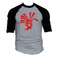 Muški crveni aztek plemenski ratnik V siva crna raglan bejzbol majica x-velika