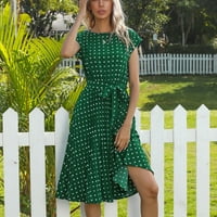 Ljetne haljine za žene kratki rukav Dužina koljena Leirure A-line Polka Dot okrugli izrez Okolina Green