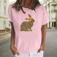 CETHRIO Usched T majice za žensko-tiskane casual labav okrugli vrat ljeti kratki rukav bluza ružičasti