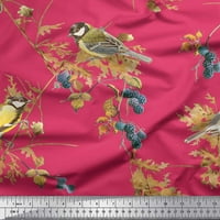 Soimoi Pink Pamuk Cambric tkanina crna bobica i žuta vrapca dekor za ptice Široko otisnuto dvorište