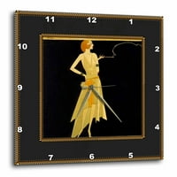 3drose Art Deco dama na crnoj boji sa zlatnim okvirom - zidni sat, po