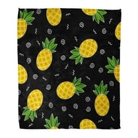 Bacajte pokrivač žuti slatki doodle uzorak ananasa na crnom nacrtanom egzotičnom hranom svježi voćni