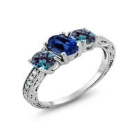Gem Stone King 2. CT Blue Created Sapphire Purplish Stvorio Alexandritter Sterling srebrni prsten