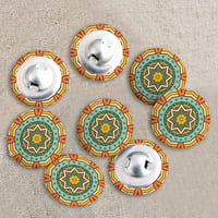 Sewlab Dekorativna mandala tiskana od svilene tkanine na prekrivene okrugle dugmad sa rupama šivaćim