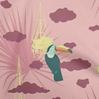 Onuone pamuk fle srednje ružičasta tkanina Tropska toucanska ptica sa oblacima DIY odjeća za preciziranje
