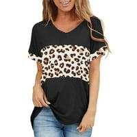 Ženske majice Proljeće Vrhovi Leopard Print Tops kratki rukav V-izrez za vuču Trendy majica Henry Majica