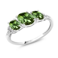 Gem Stone King 10k bijeli zlatni ovalni zeleni turmalinski i dijamantski zaručni prsten