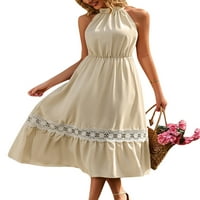 Žene ljetno casual midi haljina dame čipkasti obloge Halter izrez rukavice a-line haljina modne temperamentne