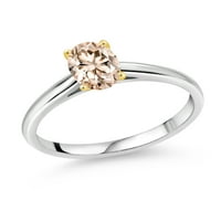 Gem Stone King 0. CT Peach morgatitni srebrni prsten sa 10k žutom zlatnim prstenom