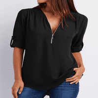 Ženska modna majica Šifon majica Zipper Dizajn V izrez Women Plus size Bluza Majica Labavi bluza s rukavima
