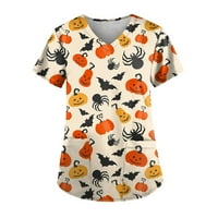 Halloween odjeća za žene Halloween Print džepne njeme vrhunske dame kratki rukav V-izrez narančaste