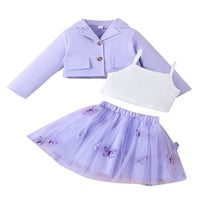 Qinghua Toddler Baby Girls Fall Outfit bez rukava i leptir Print Tulle suknja Dugi rukav gumb za kaput