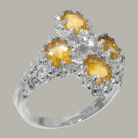Britanci napravio 10k bijeli zlatni kubični cirkonijski i citrinski ženski prsten - veličine opcija
