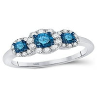 Jewels 10kt Bijelo zlato Ženo okruglo Plava boja Poboljšani dijamant 3-kameni prsten za vjenčanice za