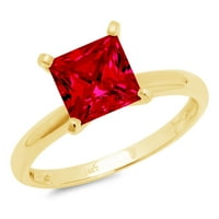 CT sjajna princeza simulirani ruby ​​14k žuti zlatni pasijans prsten sz 4.5