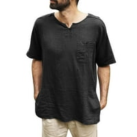 CLLios muške pamučne platnene košulje Henley majice V izrez kratki rukav T-shirs Hippie majice Ležerne
