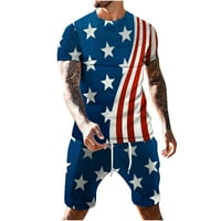 CLLios 4. jula Outfits Muškarci Patriotska USA Zastava zastava TESE TESE Modni izrez za posade Torbica