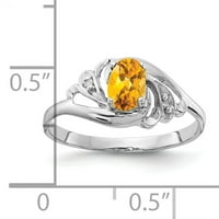Čvrsta 14k bijelo zlato 6x ovalni simulirani citrin CZ prsten