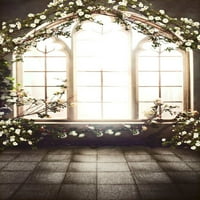 Greendecor Polyster 5x7ft Vjenčanje Fotografija pozadina bijelog cvijeća Pozadina prozora Siva opeka