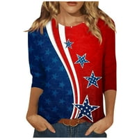 Ženska modna casual Three Quarter rukava Dan nezavisnosti Ispis Pulover okruglog vrata Top bluza Dark