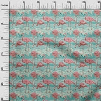 Onuone pamučna kambrska tirkizna zelena tkanina Troppical flamingo sa apstraktnom pozadinom haljine