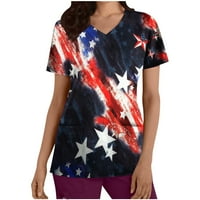 Dan nezavisnosti Žene čišćenje vrhova američke zastave Print V izrez Kratki rukav Medicinske košulje