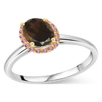 Gem Stone King 1. CT smeđe Dimy Kvarcni ružičasti laboratorij odrasli Diamond 10k bijeli zlatni prsten