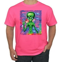 Divlji Bobby, Trippy Alien u svemiru mirovna ruka pop kultura Muška grafička majica, narandžasta, srednja