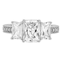 3. CT Sjajni smaragdni Clear Simulirani dijamant 18k bijeli zlatni pasijans sa akcentima Trobonski prsten