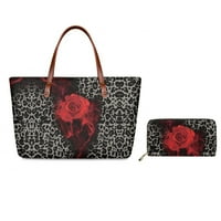 Crvena ruža Ispis ženske torbe za tote i novčanik kombinacija za žene Totes Totes Torbe za ručke s novčanikom