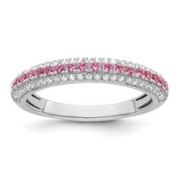 14k bijeli zlatni polirani ružičasti turmalinski i pravi dijamantni prsten