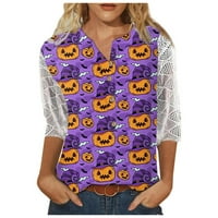 Duks Halloween za žene Ženske žene Modne modne žene V košulje za rukave za vrat Halloween Print LACE