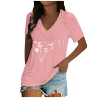 Cuoff bluza Ženski V izrez leptir Print casual majica Pink XXL poliester