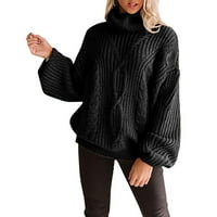 Ženski kabel pleteni džemper od čvrstog boja