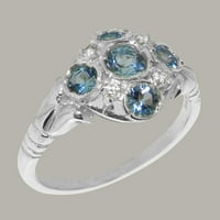 Britanci napravio 9k bijeli zlatni prirodni plavi topaz & dijamantni ženski prsten izjave - veličine