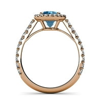 Blue Topaz i dijamantski halo zaručnički prsten 1. CT TW u 14K ružičastog zlata.Size 8.5
