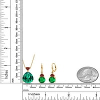 Gem Stone King 18K žuti pozlaćeni srebrni zeleni nano Emerald i Red Garnet Privjesak minđuše nakit set