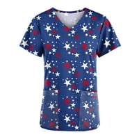 Lolmot 4. srpnja Košulje Žene V-izrez Američko zastava Košulje Radna odjeća Crvena Bijela Plava zvijezda