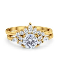 14K zlatni dvodijelni mladenkini prsten za prsten za vjenčanje simulirano cz veličine 5