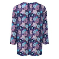 Fragarn Bluze za žene, ženski okrugli rukav za vrat ljetni odmor T košulje cvijeće plus veličine bluze