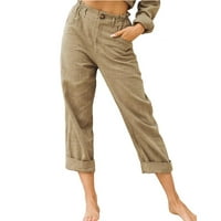 Ženske modne čvrste hlače s čvrstim ravno-nogama visokog struka sa džepovima Casual Cropped Hlače sve