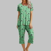Aherbiu Plus Veličina pidžame setovi za ženske majice kratkih rukava sa Capri Hlače cvjetne odjeće za