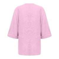 Ružičasta ženska čišćenje ženske modne čvrste boje vrhovi dugih rukava od labavog pamuka i labavog labavog košulje bluza V-izrez casual tops