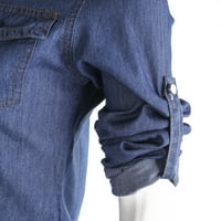 Stoljetni ženski klasični dugme dugih rukava niz traper košulja Jeans Bluza sa džepovima za posao plave